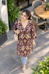 Wine Pure Cotton Ikat Printed Kurta For Women