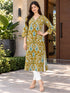 Mustard Yellow Pure Cotton Ikat Printed Kurta For Women