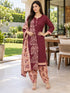 Maroon Cotton Blend Printed Ready to Wear Patiala Salwar Suit