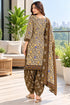 Beige Cotton Blend Printed Ready to Wear Patiala Salwar Suit