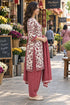 White & Red Cotton Blend Printed Ready to Wear Patiala Salwar Suit
