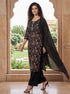 Black Cotton Jaipuri Printed Kurta & Pant With Dupatta