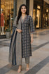 Blue & Beige Cotton Blend Jaipuri Printed Kurta & Pant With Dupatta