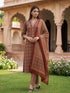 Maroon & Beige Cotton Blend Jaipuri Printed Kurta & Pant With Dupatta