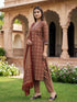 Maroon & Beige Cotton Blend Jaipuri Printed Kurta & Pant With Dupatta