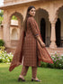Maroon & Beige Cotton Blend Jaipuri Printed Kurta & Pant With Dupatta