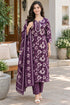 Wine Cotton Blend Jaipuri Printed Straight Kurta & Pant With Dupatta