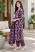 Wine Cotton Blend Jaipuri Printed Straight Kurta & Pant With Dupatta