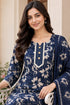 Navy Blue Cotton Blend Jaipuri Printed Straight Kurta & Pant With Dupatta