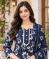 Navy Blue Cotton Blend Jaipuri Printed Straight Kurta & Pant With Dupatta