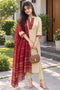 Beige Cotton Blend Solid Kurta & Pant With Dupatta