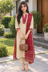 Beige Cotton Blend Solid Kurta & Pant With Dupatta