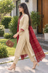 Beige Cotton Blend Solid Kurta & Pant With Dupatta