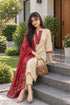 Beige Cotton Blend Solid Kurta & Pant With Dupatta