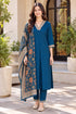 Blue Cotton Blend Solid kurta sets women