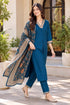 Blue Cotton Blend Solid kurta sets women