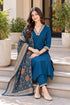 Blue Cotton Blend Solid kurta sets women