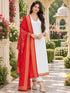White And Red Cotton Blend Solid Kurta sets women