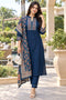 Navy Blue Cotton Blend Embroidered kurta sets women