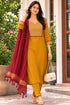 Mustard Yellow Cotton Blend Solid Kurta & Pant With Dupatta