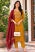 Mustard Yellow Cotton Blend Solid Kurta & Pant With Dupatta