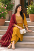 Mustard Yellow Cotton Blend Solid Kurta & Pant With Dupatta