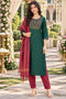 Bottle Green Cotton Blend Embroidered kurta sets women