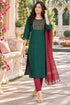 Bottle Green Cotton Blend Embroidered kurta sets women