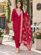 Maroon Cotton Blend Embroidered Kurta sets women