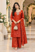 Rust Silk Blend with Inner Embroidered Beads Work Straight Kurta & Pant With Dupatta