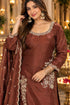 Brown Silk Blend with Inner Embroidered Beads Work Straight Kurta & Pant With Dupatta