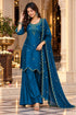 Teal Blue Silk Blend with Inner Embroidered Straight Kurta & Pant With Dupatta