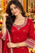 Red Silk Blend with Inner Embroidered Straight Kurta & Pant With Dupatta