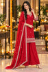 Red Silk Blend with Inner Embroidered Straight Kurta & Pant With Dupatta