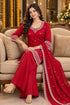 Red Silk Blend with Inner Embroidered Straight Kurta & Pant With Dupatta