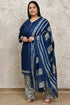 Royal Blue Cotton Blend Printed Plus Size Readymade Patiala Salwar Suit