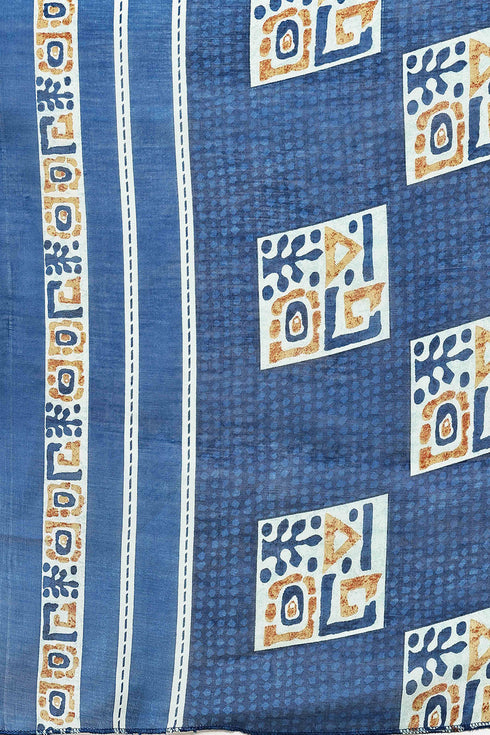 Royal Blue Cotton Blend Printed Plus Size Readymade Patiala Salwar Suit