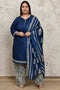 Royal Blue Cotton Blend Printed Plus Size Readymade Patiala Salwar Suit
