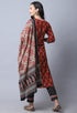 Brown & Black Pure Cambric Cotton Jaipuri Printed Kurta Set With Dupatta