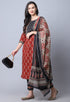 Brown & Black Pure Cambric Cotton Jaipuri Printed Kurta Set With Dupatta
