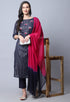 Navy Blue Pure Cambric Cotton Embellished Kurta Set With Dupatta