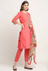Pink Chanderi Floral Embroidered Kurta Set With Dupatta