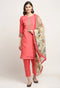 Pink Chanderi Floral Embroidered Kurta Set With Dupatta