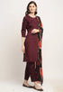 Wine Chanderi Floral Embroidered Kurta Set With Dupatta