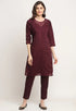 Wine Chanderi Floral Embroidered Kurta Set With Dupatta