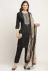 Black Chanderi Floral Embroidered Kurta Set With Dupatta