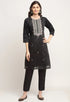 Black Chanderi Floral Embroidered Kurta Set With Dupatta