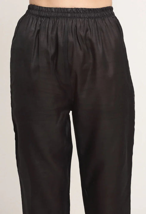 Black Chanderi Floral Embroidered Kurta Set With Dupatta