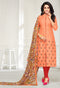 Peach Chanderi Silk Embroidered Salwar Suit Material