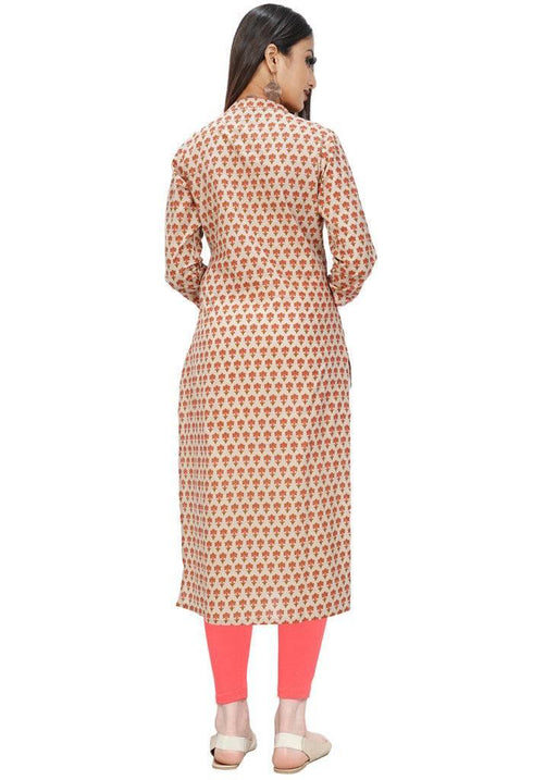 Beige Pure Cotton Jaipuri Printed Kurti